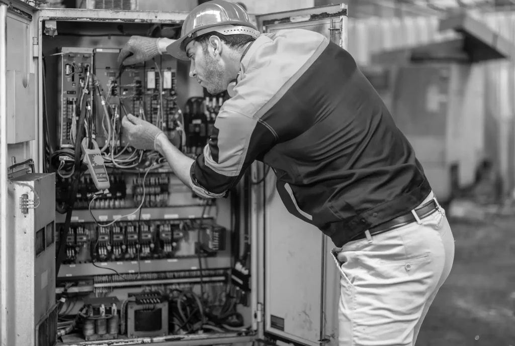 Electrical technician tests wiring